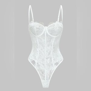 NWT orig $38 Micas Mesh Sheer Patchwork Bustier Corset Slip Bodysuit size L